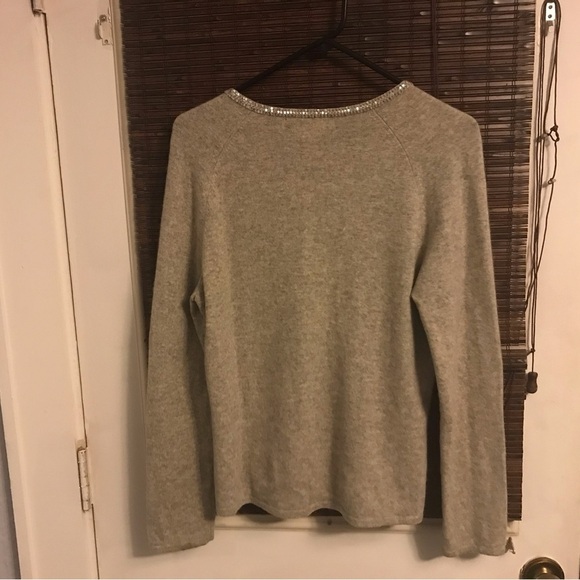 JONES NEW YORK 100% Cashmere VNeck Sweater Sequin Trim Light Gray Size L - Picture 5 of 5